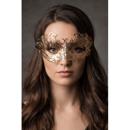 Masque vénitien Greta rigide doré avec strass