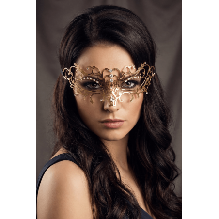 Masque vénitien Elena rigide doré avec strass