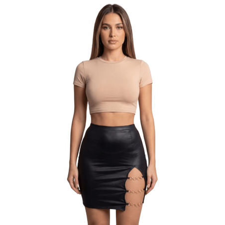 Jupe courte noire Elena fendue sur le côté