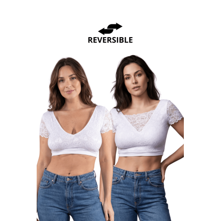 Top sexy court blanc bi matière réversible