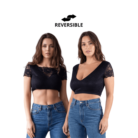 Top court noir bi matière réversible