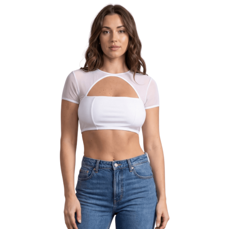 Top court blanc échancré sur le devant