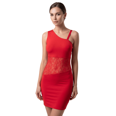 Robe rouge asymétrique avec dentelle Paola