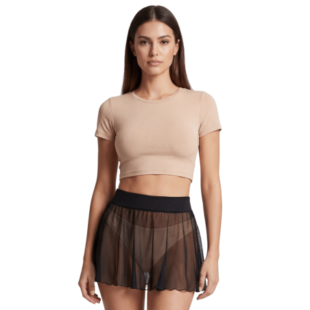 Mini jupe noire en résille transparente Stella