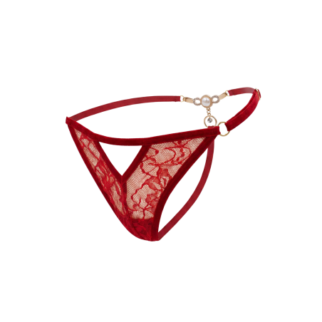 String rouge avec bijou perle & strass dorés