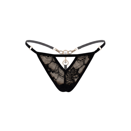 String noir avec bijou perle & strass dorés