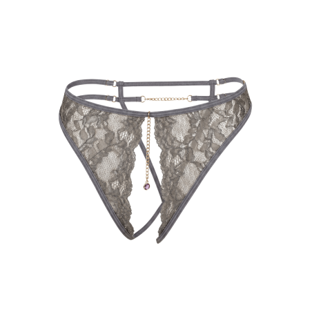 String gris avec bijou couleur aléatoire et chaîne dorée