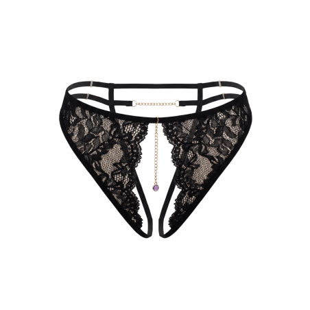 String noir avec bijou couleur aléatoire et chaîne dorée