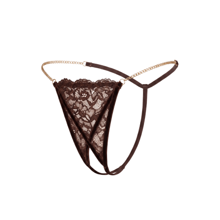 String en dentelle marron ouvert avec chaînes dorées