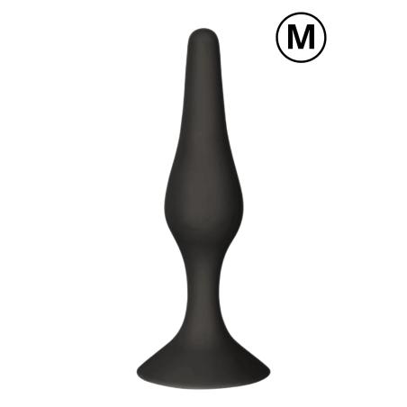 Plug Anal Noir en Silicone M avec Ventouse Taille M 11,3 cm Pocket Pleasure + 1 dosette de lubrifiant