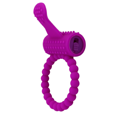 Anneau violet vibrant silicone avec langue picot Pocket Pleasure + 1 dosette de lubrifiant
