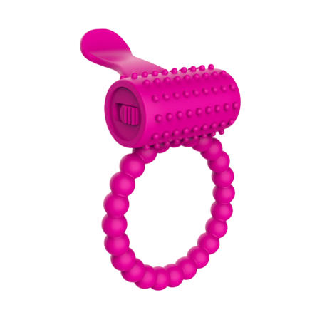 Anneau rose vibrant silicone avec langue picot Pocket Pleasure + 1 dosette de lubrifiant