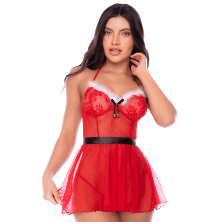 Déguisement Mère Noël 2 pièces avec nuisette transparente et string - Mapalé