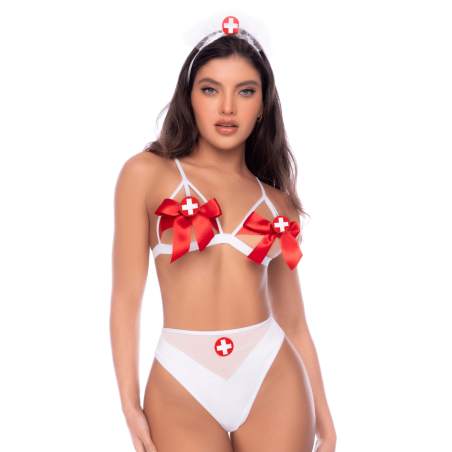 Déguisement infirmière 2 pièces avec soutien-gorge à lanières et nœuds - Mapalé