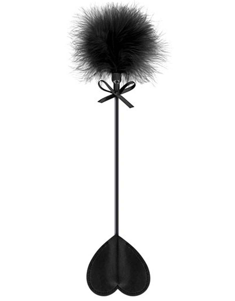 Cravache noire coeur bdsm avec plumeau noir — Sweet Caress, sélection SENVÉLYA