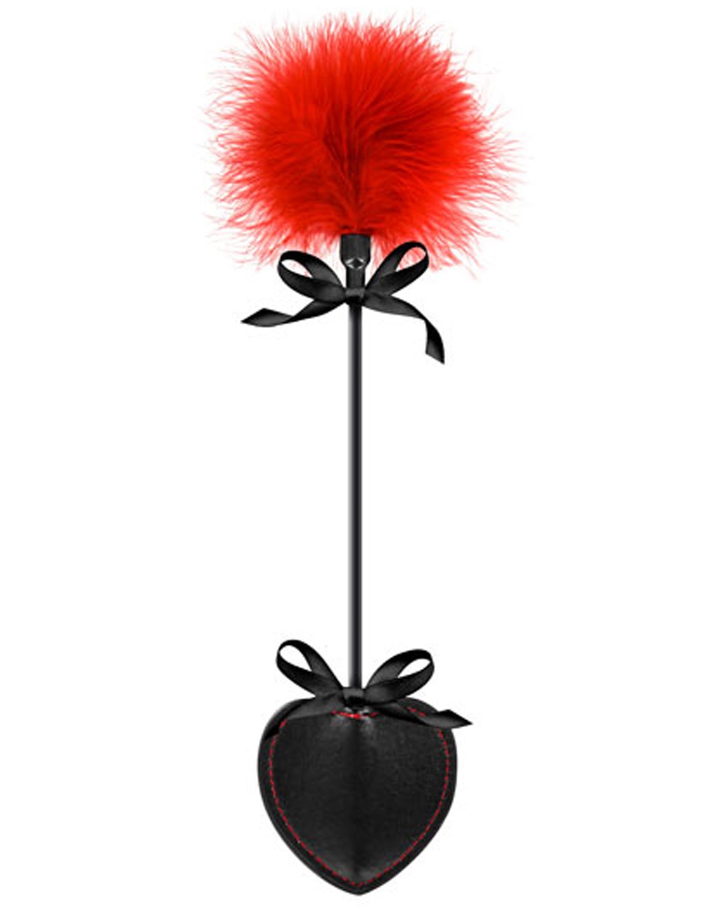 Cravache coeur noire bdsm avec plumeau rouge — Sweet Caress, sélection SENVÉLYA