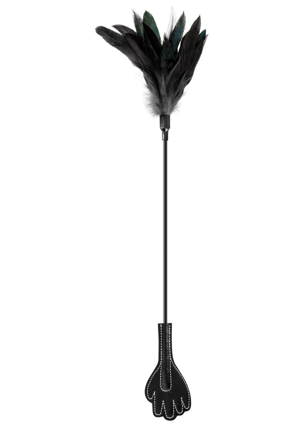 Cravache main noire bdsm avec plumes noires — Sweet Caress, sélection SENVÉLYA