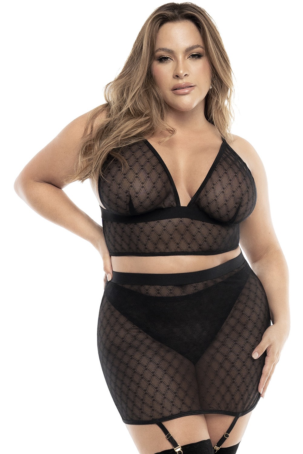 Soutien-gorge, string et jupe, grande taille, résille noire — Mapalé, sélection SENVÉLYA