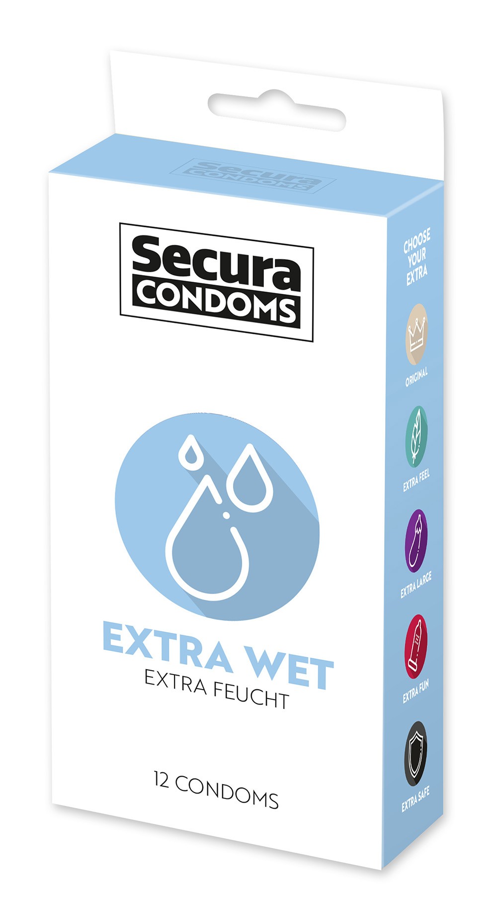 Préservatifs extra lubrifiés, en latex x12 avec réservoir Extra Wet 53 mm — Secura, sélection SENVÉLYA