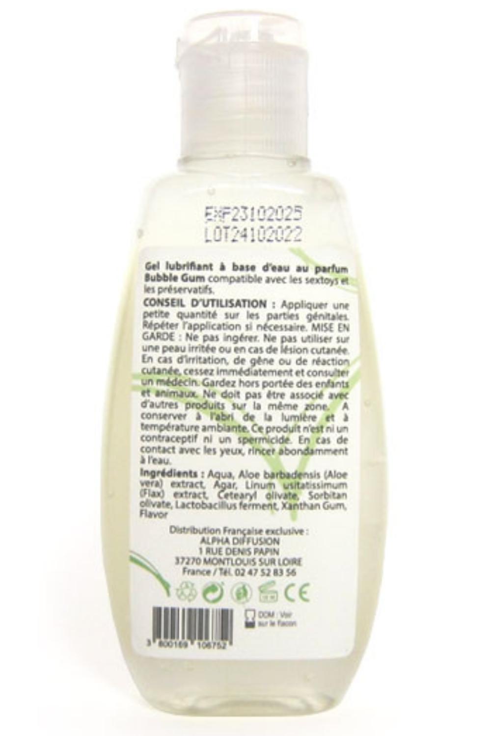 Lubrifiant à base d'eau 100% naturel Bubble Gum 90 ml — Sezmar, sélection SENVÉLYA