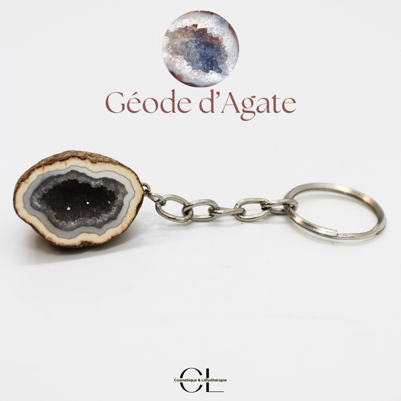 Porte-clefs avec pierre naturelle Géode Agate brute 3cm — Lithothérapie, sélection SENVÉLYA