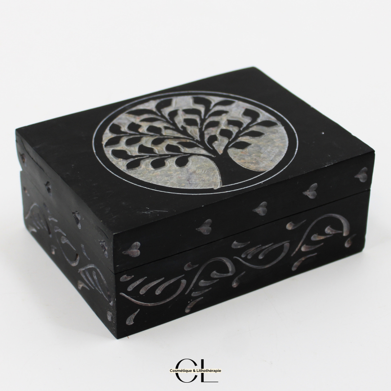 Boîte à bijoux en pierre Saponite rectangle Arbre de Vie 10cm — Lithothérapie, sélection SENVÉLYA
