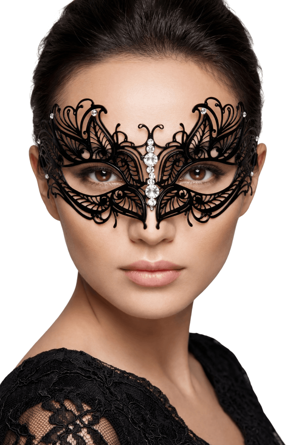 Masque vénitien Greta rigide noir avec strass — Be Lily Accessories, sélection SENVÉLYA