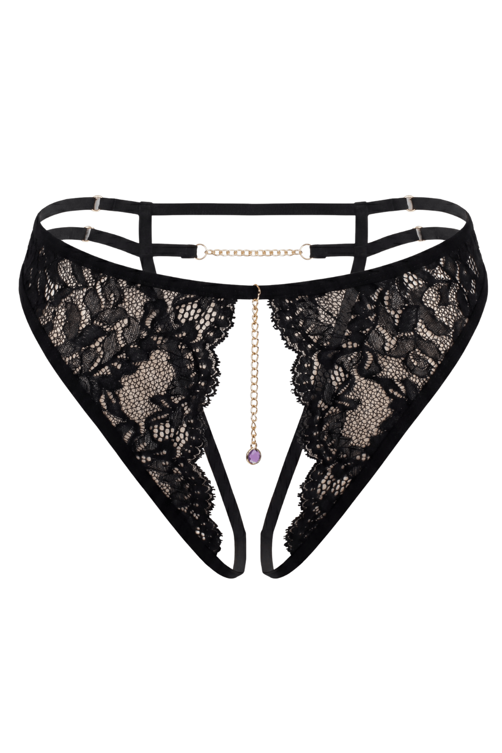 String noir avec bijou couleur aléatoire et chaîne dorée — Be Lily Panties, sélection SENVÉLYA