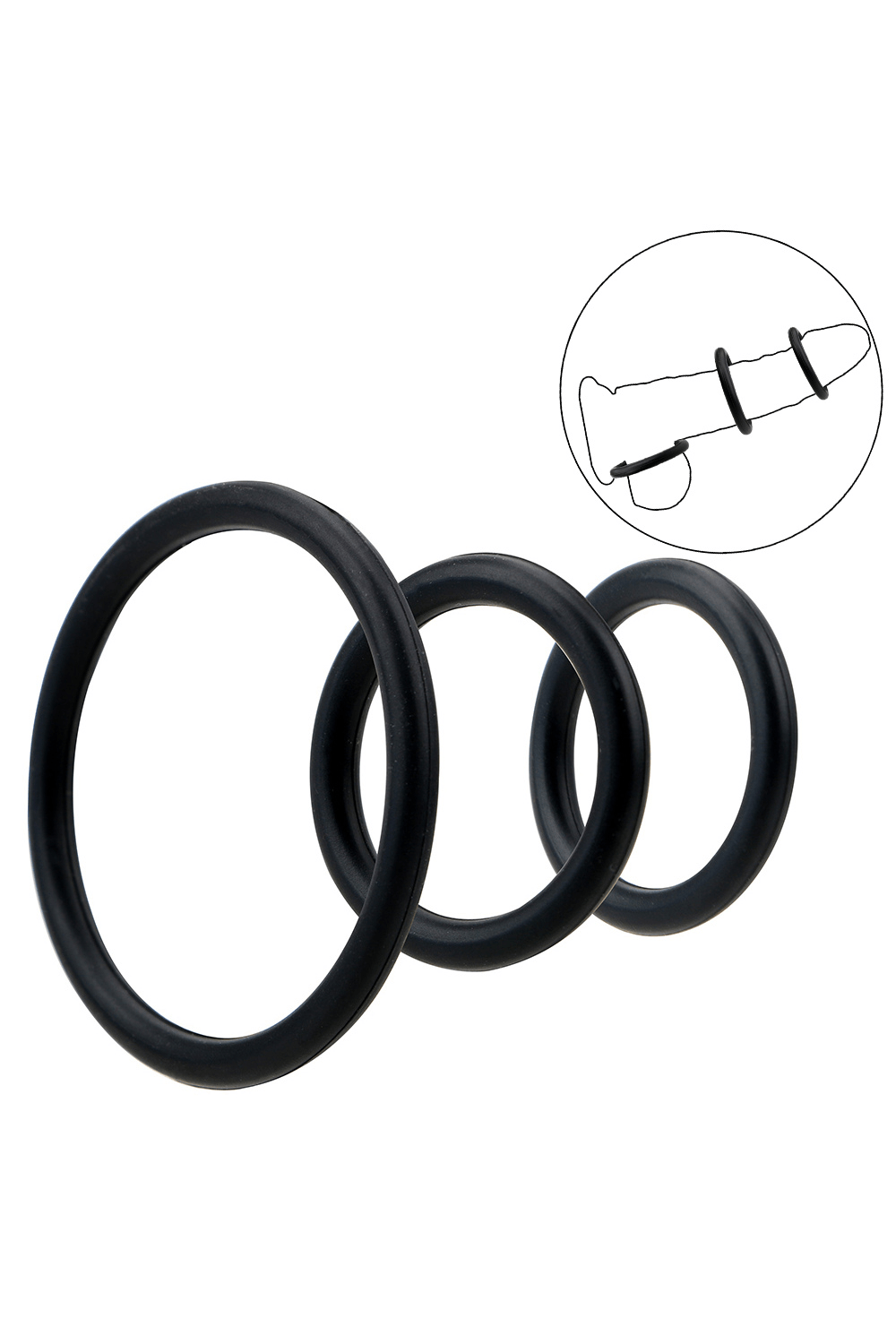 Trio d'Anneaux Péniens Silicone Noir Pocket Pleasure + 1 dosette de lubrifiant — Pocket Pleasure, sélection SENVÉLYA